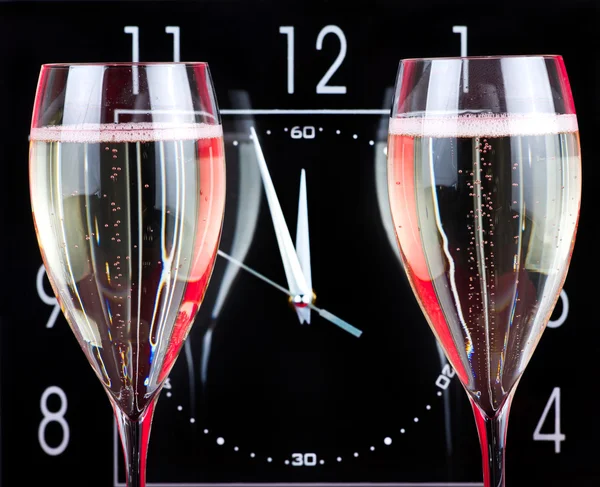 Champagne and clock — Stock Photo, Image