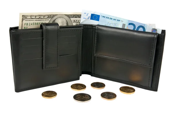 Wallet, banknotes, coins — Stock Photo, Image