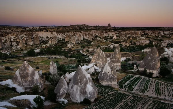 Goreme view over fields during sunset — Stock Photo, Image