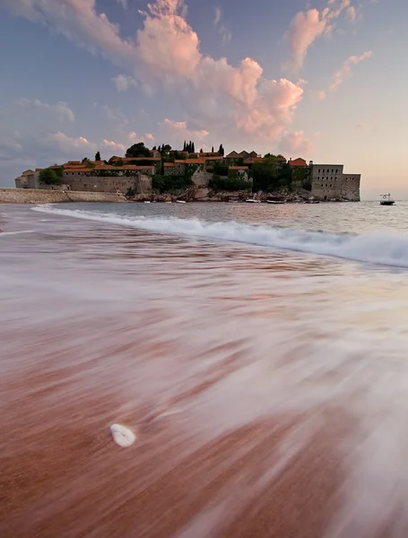 stock image Beach in front of Sveti stefan