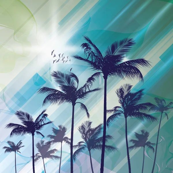 Palmbomen bij zonsondergang — Stockvector