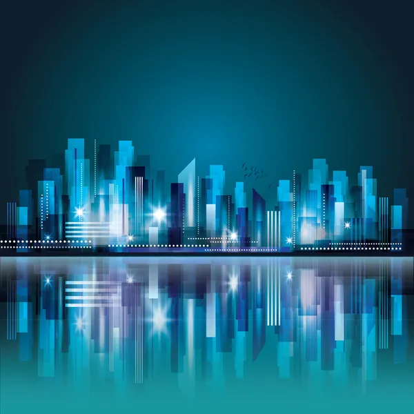 Skyline cidade à noite — Vetor de Stock