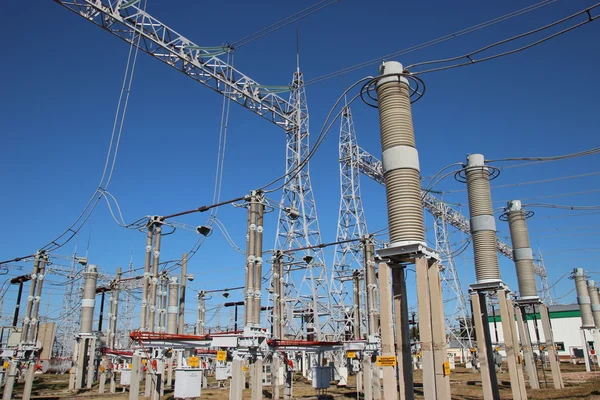 Part of high-voltage substation with switches and disconnectors — Stock Photo, Image