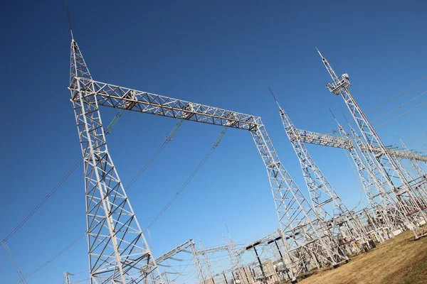 Part of high-voltage substation with switches and disconnectors — Stock Photo, Image
