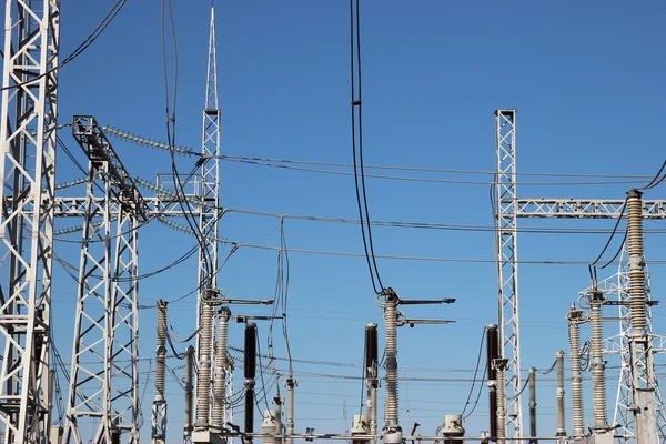 stock image Part of high-voltage substation with switches and disconnectors