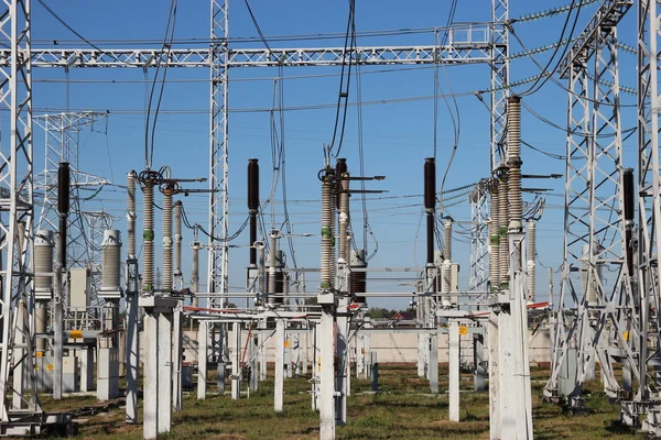 stock image Part of high-voltage substation with switches and disconnectors