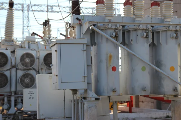 Part of high-voltage substation with switches and disconnectors — Stock Photo, Image