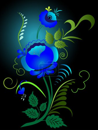 Illustration vectorielle de fleurs bleues style Gzhel .